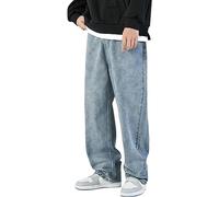 Jeans for Men UK Baggy Denim Trousers Elastic Waist Drawstring Jean Straight Wide Leg Casual Pants Stretch Skater Jeans Pocket Bottoms Hip Hop Loose Fit Long Mens Daily Wear for Walking Large