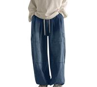 Jeans for Men UK Baggy Harem Denim Pants Wide Leg Drawstring Straight-Leg Hippie Trousers Elasticated Waist Smart Men's Yoga Sweatpants with Multi Pocket Blue L