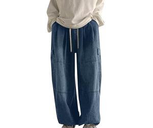 Jeans for Men UK Baggy Harem Denim Pants Wide Leg Drawstring Straight-Leg Hippie Trousers Elasticated Waist Smart Men's Yoga Sweatpants with Multi Pocket Blue L