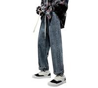 Jeans for Men UK - Elastic Waist Drawstring Jeans Stretch Chino Pants Wide Leg Denim Pants Straight Relaxed Jeans Loose Fit Flat-Front Denim Pants Casual Work Wear Jeans Blue Lounge Trousers XXXL