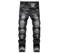 Jeans for Men UK,Mens Jeans Motorcycle Slim Fit Denim Pants,Skinny Pleat Distressed Trousers Pencil Style Chinos Tracksuit Motorbike Bottoms with Pockets Black 38