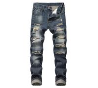 Jeans for Men UK Mens Jeans Ripped Stretch Regular Fit Jean Skinny Slim Fit Distressed Destroyed Straight Leg Elasticated Waist Denim Trousers Designer Classic Basic Denim Pants Dark Blue 38