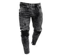Jeans for Men UK - Mens Skinny Jeans Slim Fit Ripped Denim Pants Destroyed Tapered Trousers Men's Stretch Stonewash Streetwear Hip Hop Bottoms Split for Ankle Dark Gray M