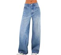 Jeans for Women UK Casual Loose Baggy Jeans Outdoor Y2K Streetwear Denim Pants Office Work Womens Jeans with Pockets Button Utility Safety Wide Leg Trousers