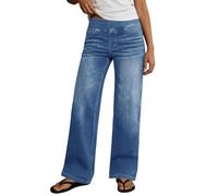 Jeans for Women Uk Elastic Waist Baggy Straight Leg Pull on Jeans with Pockets Stretchy Curve Denim Pants Plazzo Trousers Ladies Gym Yoga Trousers Tummy Control Jeggings Loose Fit Denim Pant