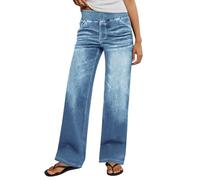 Jeans for Women Uk Elastic Waist Baggy Straight Leg Pull on Jeans with Pockets Stretchy Curve Denim Pants Plazzo Trousers Ladies Gym Yoga Trousers Tummy Control Jeggings Loose Fit Denim Pant