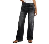 Jeans for Women Uk Elastic Waist Baggy Straight Leg Pull on Jeans with Pockets Stretchy Curve Denim Pants Plazzo Trousers Ladies Gym Yoga Trousers Tummy Control Jeggings Loose Fit Denim Pant