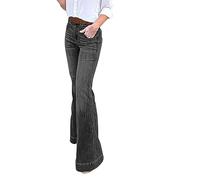 Jeans for Women UK,Flared Jeans for Women UK Classic Denim Bell Bottom Stretch Bootcut Jean Pull On High Waisted Skinny Long Panst Vintage Casual Y2K Slim Fit Boyfriend Elegant Office TrousersBlack