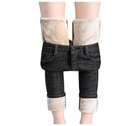 Jeans for Women UK High Waist Stretch Slim Fit Jeans Plus Velvet Leggings with Pockets Women Winter Thermal Leggings Women Solid Colour Fleece Lined Jeans Skinny Black Trousers Women Tights