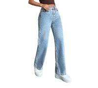 Jeans for Women UK Ladies Jeans Women's Fashion Baggy Womens Trousers Elasticated Waist Straight Leg Joggers Stretch Denim Pants Outdoors,Travel,Work,Leisure,Sports,Daily Life