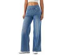 Jeans for Women UK Large Denim Wide Leg Pants, High Waisted Slimming with Multiple Pockets, Straight Tube, Loose fit, Marbling wash Craft, High Elasticity Casual Jeans