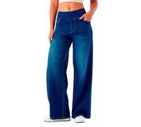 Jeans for Women UK Large Denim Wide Leg Pants, High Waisted Slimming with Multiple Pockets, Straight Tube, Loose fit, Marbling wash Craft, High Elasticity Casual Jeans