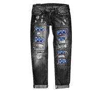 Jeans for Women UK, Ripped Jeans Womens, Ladies Trousers Regular Fit Straight Leg Distressed Patchwork Stretchy Denim Pants