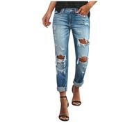 Jeans for Women UK Short Leg Ladies Petite Cropped Straight Y2K Ripped Mom Jeans Slim Distressed Vintage Denim Pants Capris Casual Relaxed Fit Summer Trousers with Pockets