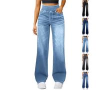 Jeans for Women UK, Womens Trousers, Pull On Wide Leg Jeans Baggy Ladies Stretch Trousers Elasticated Waist Palazzo Denim Pants High Waisted