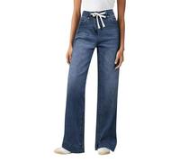 Jeans for Women Wide Leg, Casual High Waisted Denim Trousers with Drawstring Tie Waist, Ladies Relaxed Fit Straight Leg Comfy Lounge Pants with Side Pockets Navy