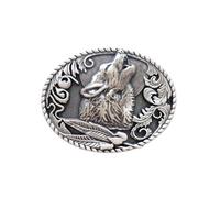 JEAN'S FRIEND Vintage Silver Plated Western Style Shout Moon Wolf Oval Belt Buckle