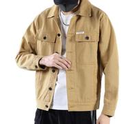 Jeans Jacket Men, Men’S Distressed Frayed Denim Shirt Jacket Regular Fit Button Shirt Vintage Washed Jean Trucker Jacket Retro Quilted Pockets Cargo Jeansjacke Outwear S-3Xl,Khaki,Xl
