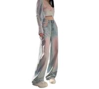 Jeans Men's Pants New Fashionable Gradient Straight Leg Women's Cheek Rouge Denim High Waist Wide Trendy Retro Hong Kong Style S Blushblue