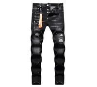 Jeans Men's Ripped Straight Fit Jeans Embroidery Oversized Y2K Funny Colourful Graffiti Hip Hop Harajuku Little Feet Denim Trousers Stretch Slim 90s Style Casual Streetwear, black, 44