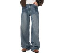 Jeans Men's Y2K Baggy Jeans Ripped with Wide Leg 80s 70s Flared Trousers Distressed Cargo Jeans Straight Leg Men's Jeans Hip Hop Y2K Streetwear Retro Skater Trousers with Pockets, blue, XL