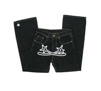 Jeans Men's Y2K Emoji Print Jeans Protect Letter Print Denim Trousers Loose Jogging Bottoms Black Cargo Trousers Baggy Hip Hop Baggy Star Cargo Jeans, White, S