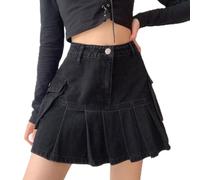 Jeans Mini Skirt Goth Denim Pleated Skirts with Big Pockets Women Summer Punk Y2K Black Faldas High Waist Korean Fashion