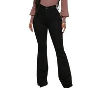 Jeans Pants Trousers Denim Slim Fit Hip Lifting Style Commuter Jeans Women's Elastic Ragged Wide Leg Pants High Waist Washed Jeans(Black,S)