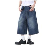 Jeans Shorts 3/4 Men's Trousers Short Baggy Jorts Y2K Denim Shorts Boys Hip Hop Denim Shorts Wide Leg Bermuda Shorts Plus Size Cargo Trousers Loose Capri Jeans Cotton, T002 Blue, L