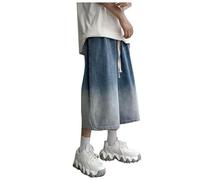 Jeans Shorts 3/4 Men's Trousers Short Baggy Jorts Y2K Denim Shorts Boys Hip Hop Denim Shorts Wide Leg Bermuda Shorts Plus Size Cargo Trousers Loose Capri Jeans Cotton, T001 Blue, L