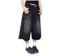 Jeans Shorts 3/4 Men's Trousers Short Baggy Jorts Y2K Denim Shorts Boys Hip Hop Denim Shorts Wide Leg Bermuda Shorts Plus Size Cargo Trousers Loose Capri Jeans Cotton, T002 Black, 3XL
