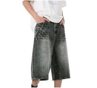Jeans Shorts 3/4 Men's Trousers Short Baggy Jorts Y2K Denim Shorts Boys Hip Hop Denim Shorts Wide Leg Bermuda Shorts Plus Size Cargo Trousers Loose Capri Jeans Cotton, black, S