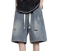 Jeans Shorts Men's Summer Jorts Baggy Shorts Destroyed Look Hip Hop Denim Shorts Bermuda Vintage Teenager Boys Skateboard Trousers Street Dance Trousers Jeans Shorts, A1 blue, L