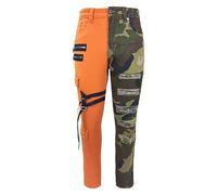 Jeans Slim Splice Skinny Breaking Hole Men Jeans Length Split Side Ankle Zip Pants, Colour: Orange, L