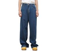 Jeans Trousers Men's Baggy Wide Leg Denim Casual Trousers Stretch Slim Fit Plain Jeans Y2K Hip Hop Vintage Men's Jeans Casual Fashion Hip Hop Men's Trousers, X01 Dark Blue, L
