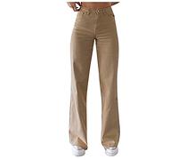 Jeans Women Y2K Washed Jeans Vintage Straight Wide Leg Loose Trousers High Waist Solid Color Button Jeans Stretch Slim Fitted Jeans Bootcut Jeans for Women UK Daily Basic Model Denim Trousers Beige