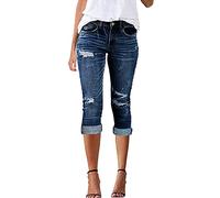 Jeans Women's 7/8 Capri Jeans Summer Stretch Casual Trousers Knee-Length Three-Quarter Trousers Ripped Jeans High Waist Jogging Bottoms Ripped Jeans Lightweight Summer Trousers Capri Jeans Large Sizes
