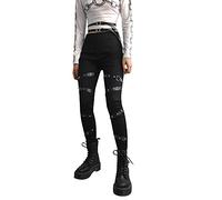 Jeans Women's Low Waist Y2K Gothic Punk Jeans Destroyed Unusual Jogging Bottoms Long Denim Casual Trousers Skinny Steampunk Chino Trousers Vintage Harajuku Aesthetic Grunge Pants with Buckles, black