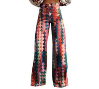 Jeans Women's Vintage Flower Print Casual Wide Leg Pants Denim Palazzo Trousers for Women Loose Fit Summer Trousers with Pockets Stretchy Baggy Trousers High Waist Jeans Lounge Pants Harem Pants