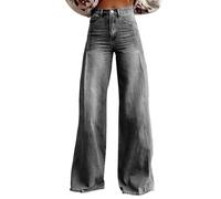 Jeans Women's Vintage Flower Print Casual Wide Leg Pants Denim Palazzo Trousers for Women Loose Fit Summer Trousers with Pockets Stretchy Baggy Trousers High Waist Jeans Lounge Pants Harem Pants