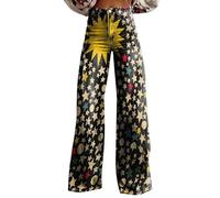 Jeans Women's Vintage Flower Print Casual Wide Leg Pants Denim Palazzo Trousers for Women Loose Fit Summer Trousers with Pockets Stretchy Baggy Trousers High Waist Jeans Lounge Pants Harem Pants