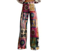 Jeans Women's Vintage Flower Print Casual Wide Leg Pants Denim Palazzo Trousers for Women Loose Fit Summer Trousers with Pockets Stretchy Baggy Trousers High Waist Jeans Lounge Pants Harem Pants