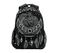 Jeansame Backpack School Bag Laptop Travel Bags for Kids Boys Girls Women Men Vintage Black Moon Sun Feathers Bohemian