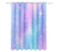 jeansame Blackout Window Curtain Thermal Insulated Grommet Eyelet Curtains Mermaid Ocean Sea Rainbow Striped Tail Moire Window Treatment Set Drapes, Width 55inch/140cm, Height 84inch/213cm, 2 panels