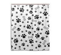jeansame Shower Curtain Customizable Bath Bathroom Curtains Vintage Black Paw Prints Dog Bone 60 x 72 inch