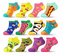 Jeasona 12 Pairs Ankle Socks Ladies Size 6-9 Trainer Socks Womens Cotton Multipack Fruit Funny Odd Socks Christmas Gifts for Women Stocking Stuffer