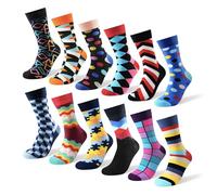 Jeasona 12 Pairs Mens Socks 12-14 Multipack Colourful Funky Dress Cotton Funny Novelty Cool Crazy Christmas Stocking Stuffer Gifts for Men