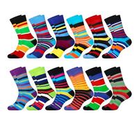 Jeasona 12 Pairs Mens Socks 9-11 Multipack Cotton Colourful Calf-length Socks for Men Birthday Gift Striped Socks Colourful for Men Crazy Novelty Socks Men