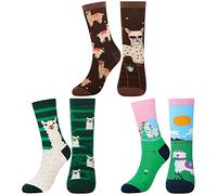 Jeasona 3 Pairs Alpaca Pattern Socks Women 6-9 Cotton Animal Socks