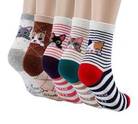 Jeasona 5 Pairs Cat Socks for Women 4-7 Cotton - Birthday and Christmas Gifts for Cat Lovers, Mum, Her, Girlfriend